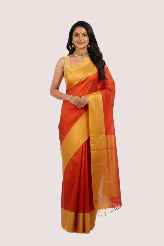 Orange Pure Silk Kanchipuram Saree