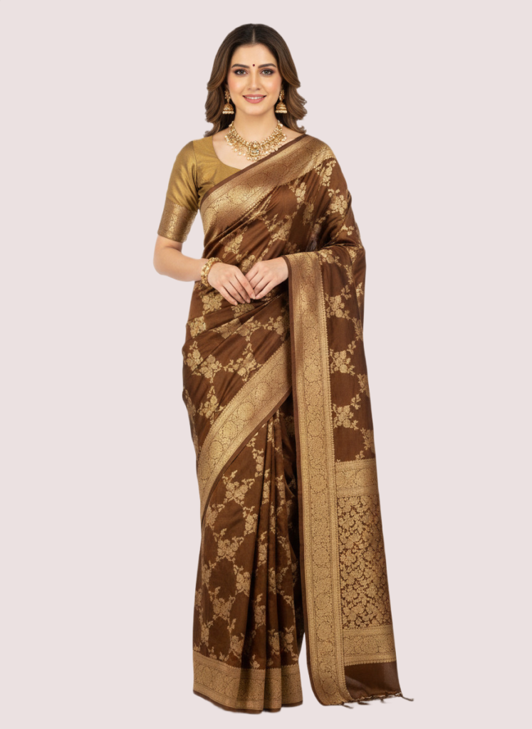 Brown Woven Wedding Saree