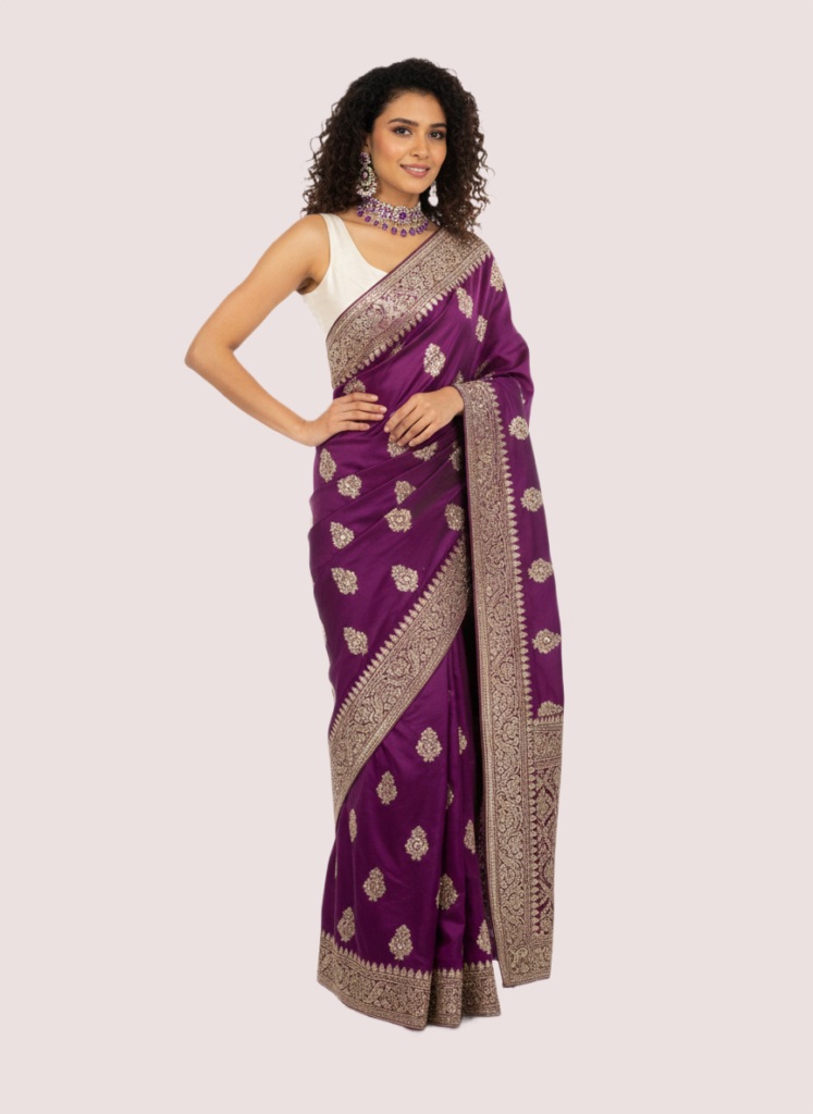 Purple Silk Woven Weding Saree