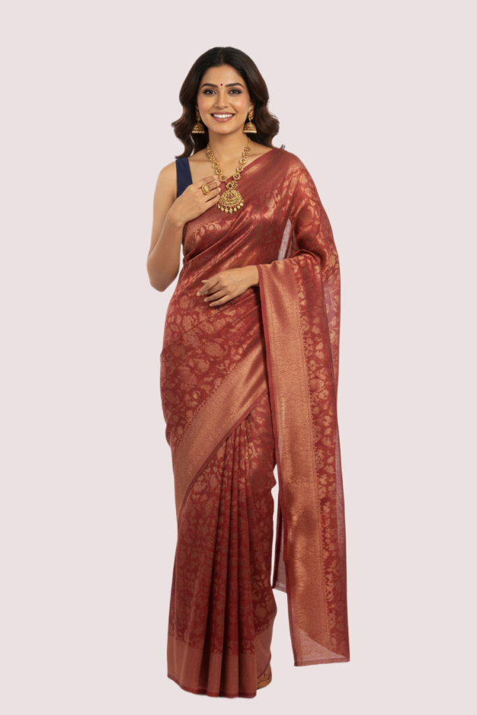 Red Silk Woven Party Saree