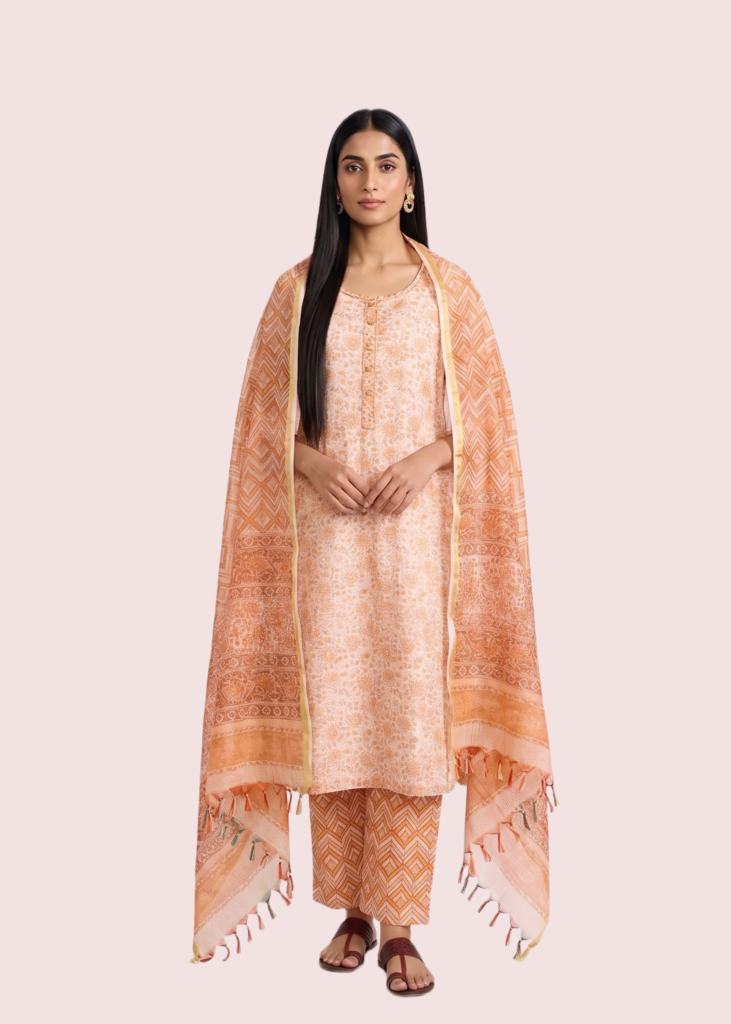 Lightweight Orange Kota Doria Suit Set