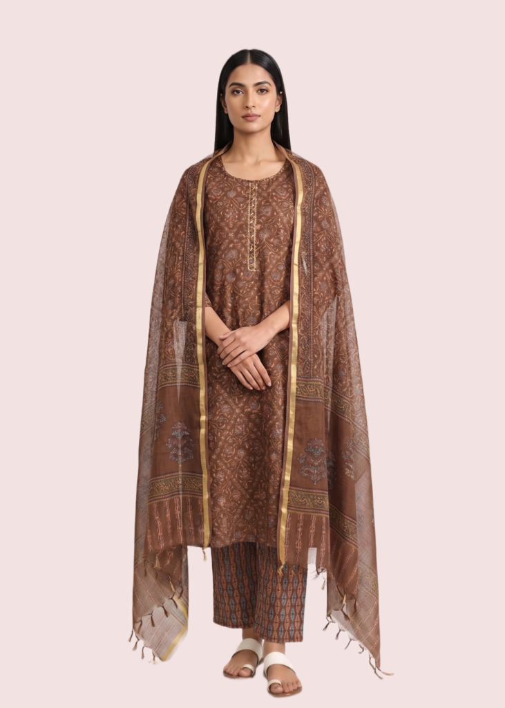 Lightweight Brown Kota Doria Suit Set