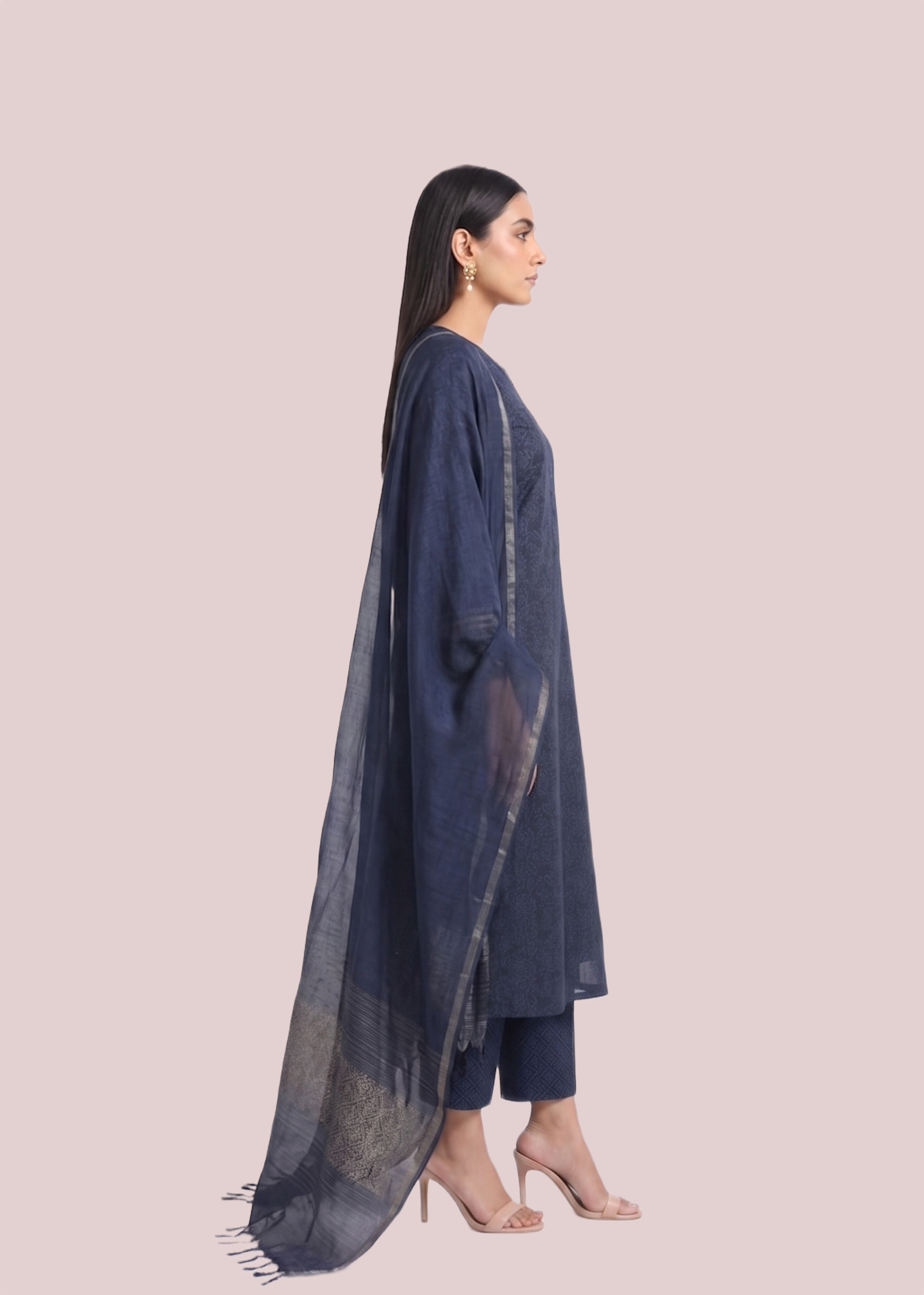 Regular Navy Blue Cotton Suit Set - Image 3