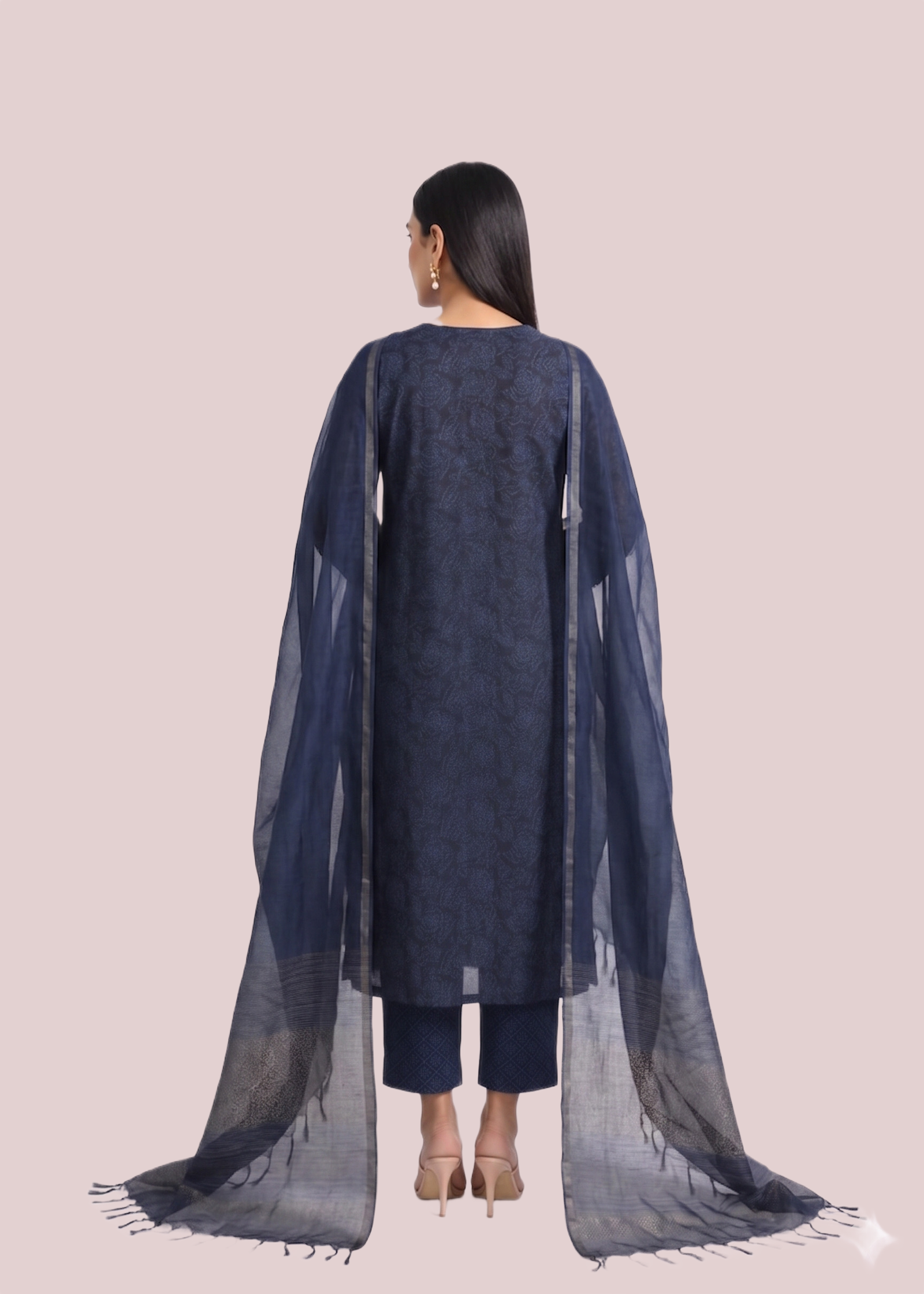 Regular Navy Blue Cotton Suit Set - Image 2