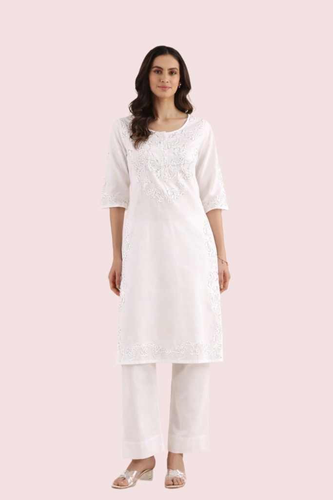 White Elegant Short Sleeve Cotton Kurta