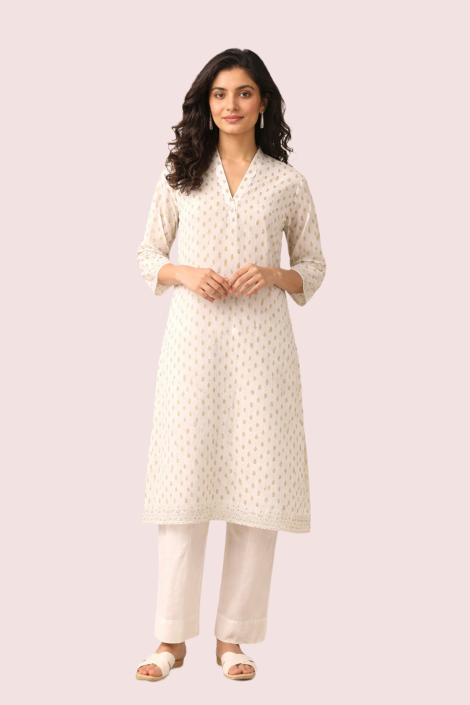 Off-White Short Sleeve Cotton Kurta