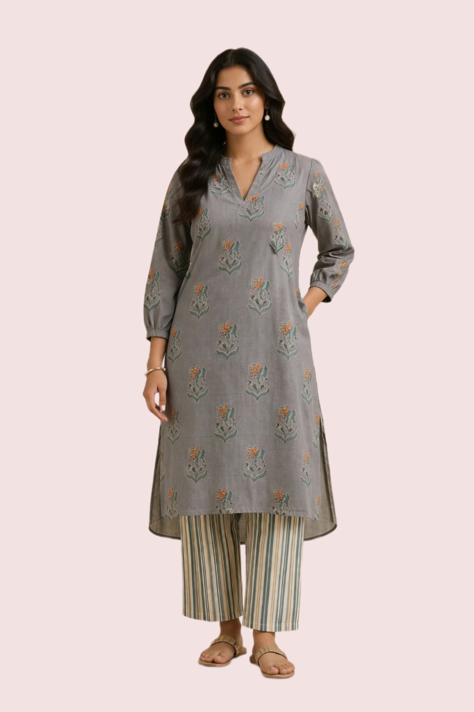 Elegant Grey Short Sleeve Kurta