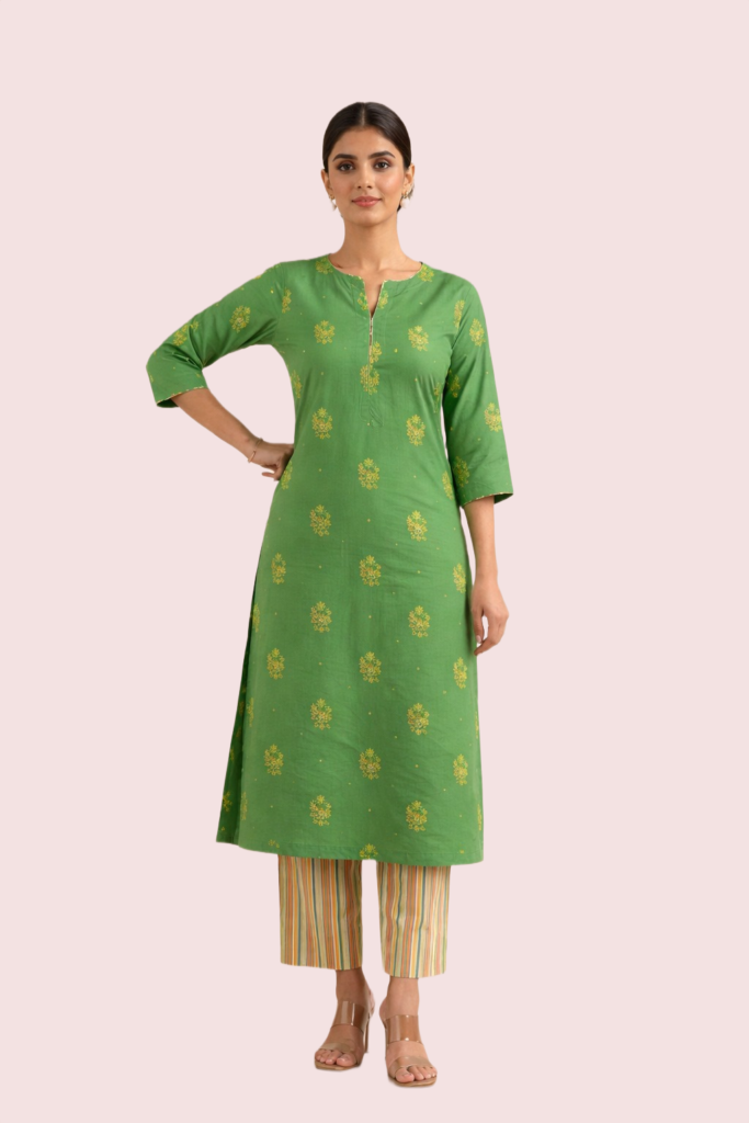 Elegant Green Short Sleeve Kurta