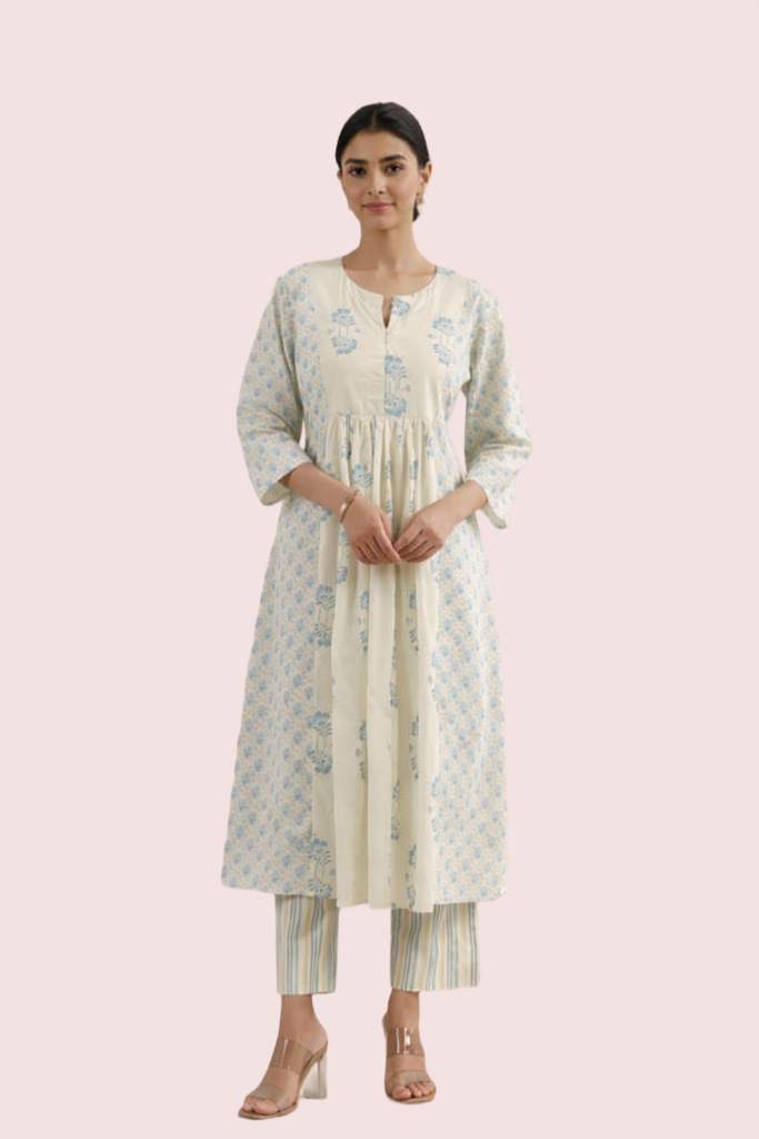 A-Line Gathered Cotton Kurta