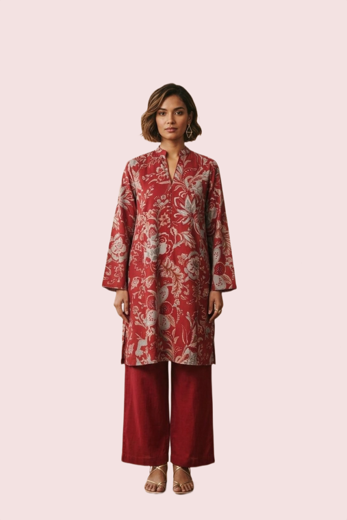 Red Full Sleeve Cotton Kurta