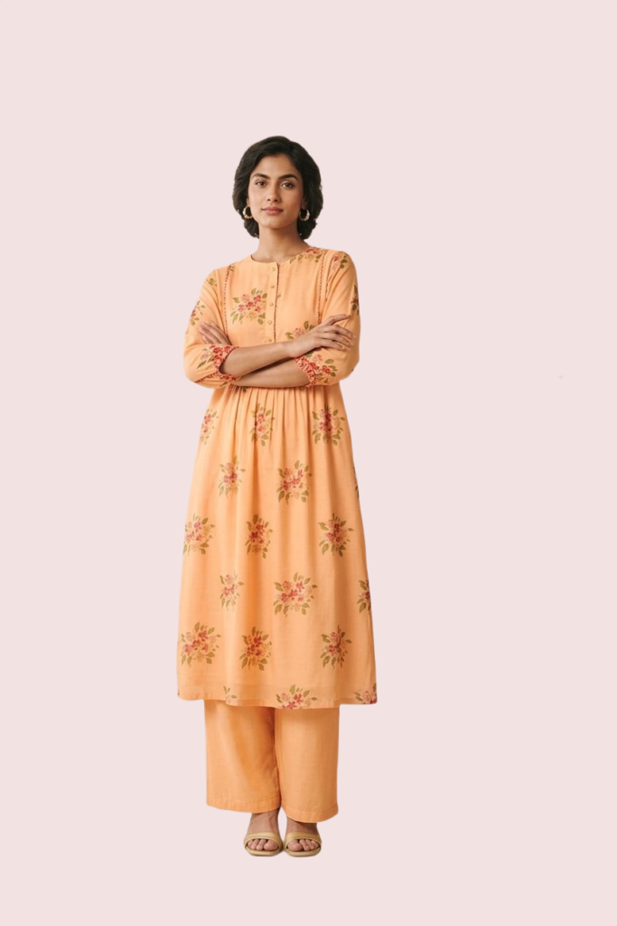 A-line silhouette Orange Kurta