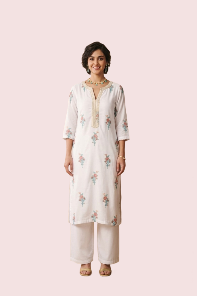 White Bell Sleeve Short Cotton Kurta