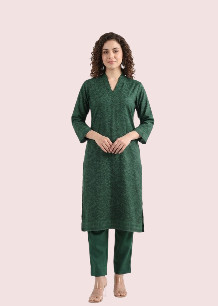 Green Short Sleeve Cotton Kurta