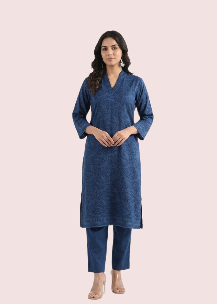Blue Short Sleeve Cotton Kurta