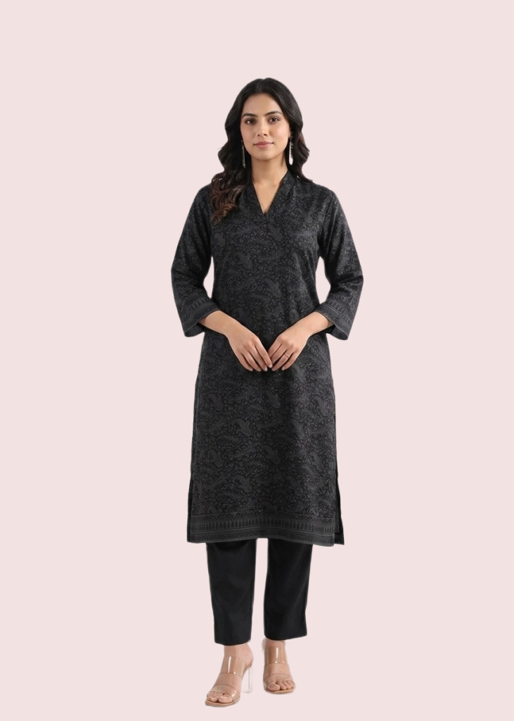 Black Short Sleeve Cotton Kurta