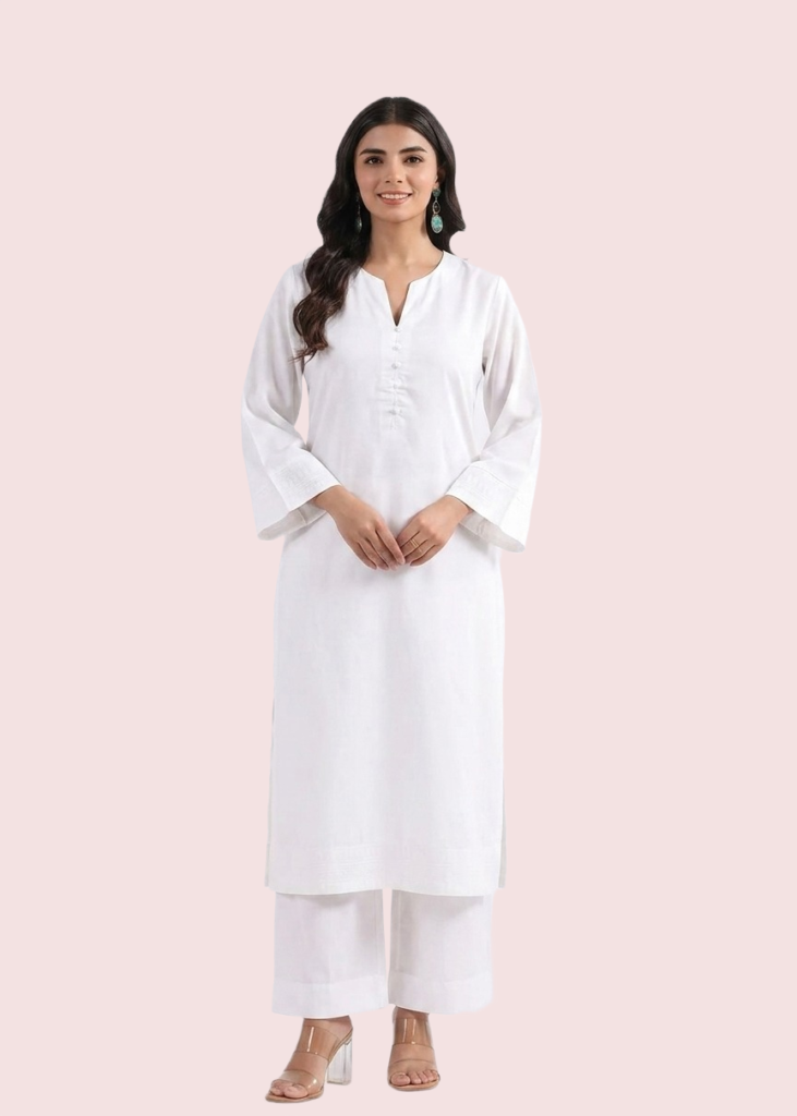 White Short Sleeve Cotton Kurta
