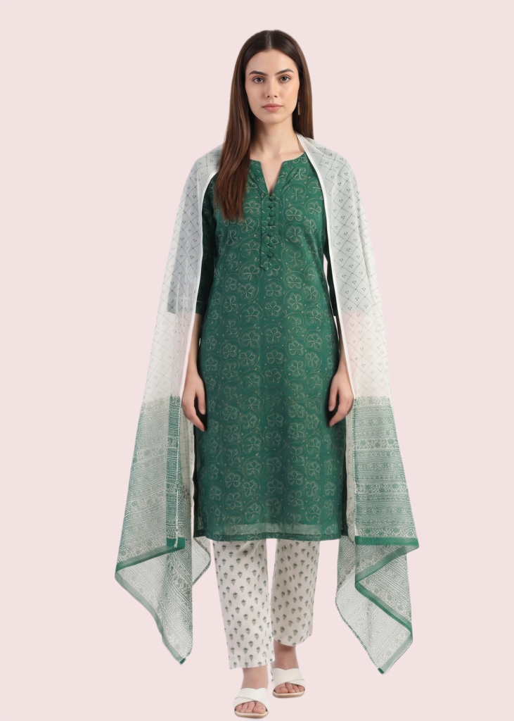Green Colored Kota Doria Suit Set
