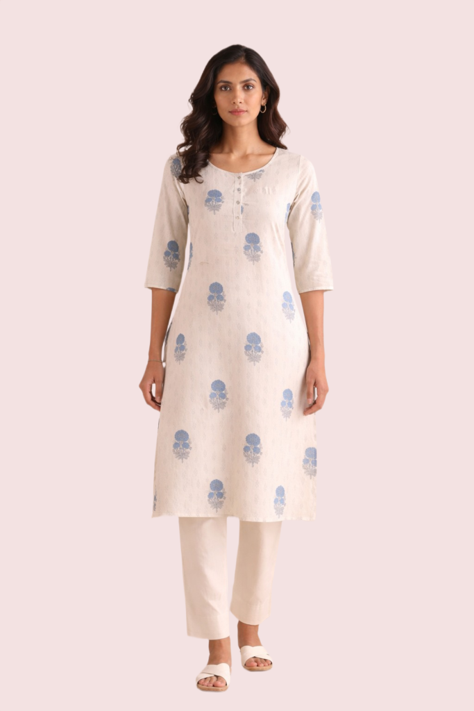 Elegant Short Sleeve Cotton Kurta