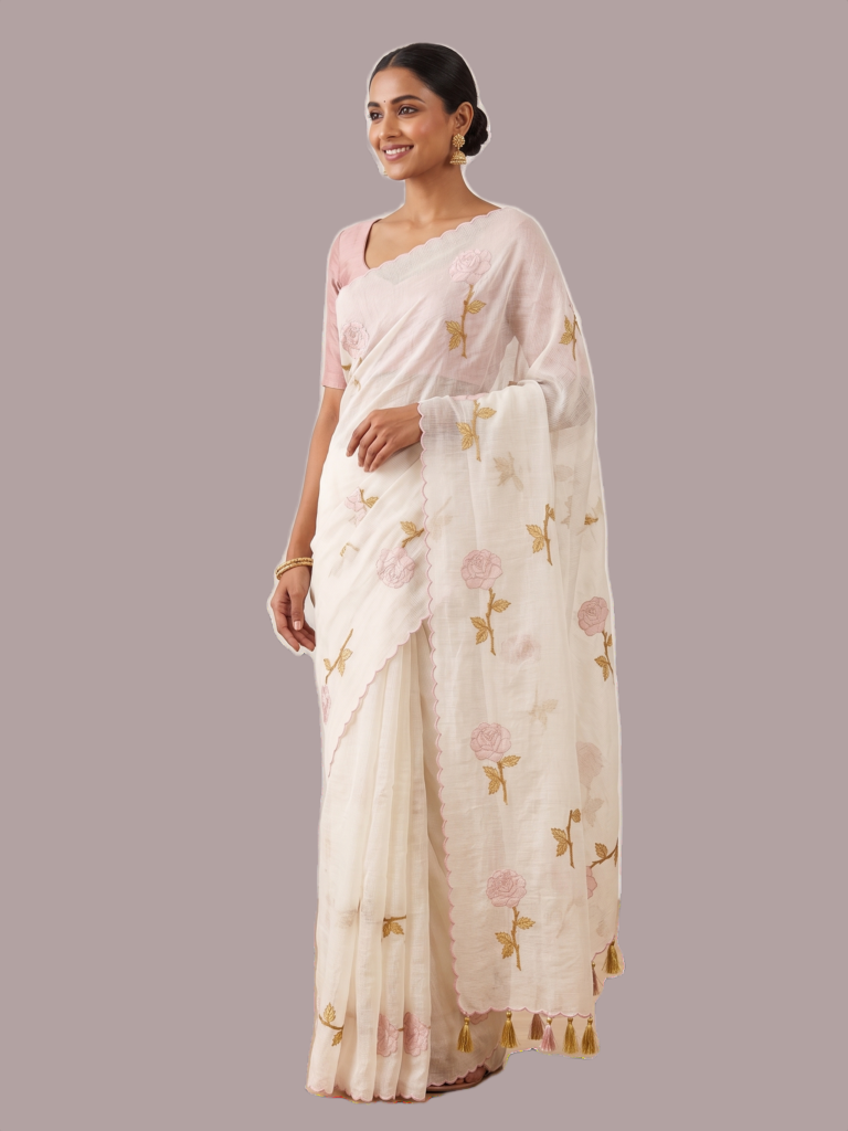 Appliqued worked Kota silk-cotton saree