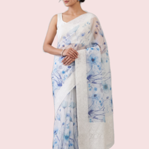 Digital Printed Saree with Chikankari Border
