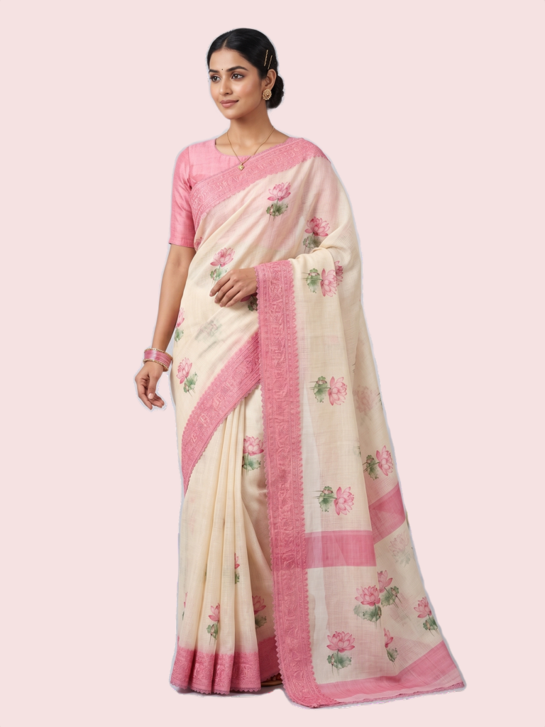 Embroided Kota Silk Saree with Chikankari Border