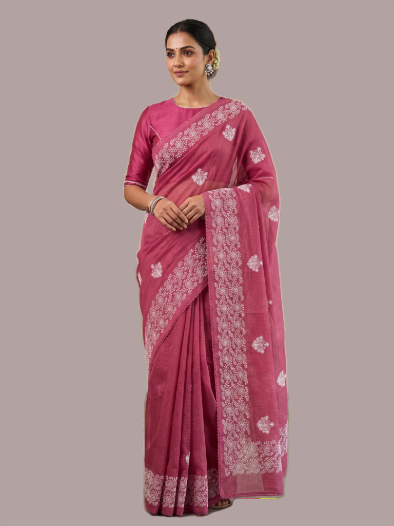 Red Kota Saree with Embroidery