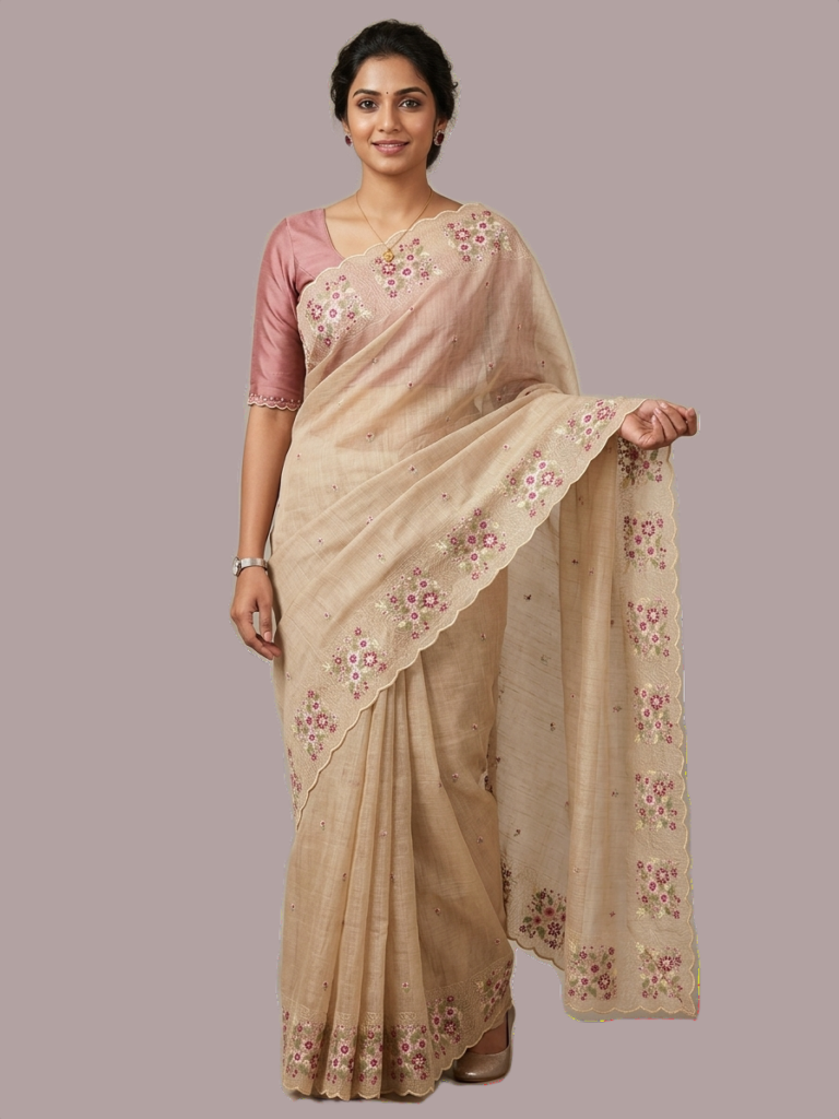 Kota silk saree with cutwork embroidery