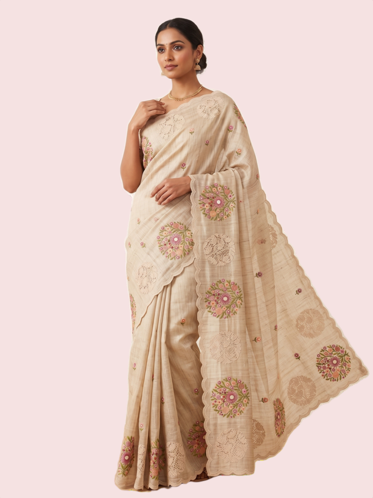 Kota Line Silk Saree (Applique Work)