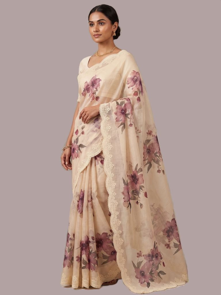 Pure soft kota silk saree with digital prints