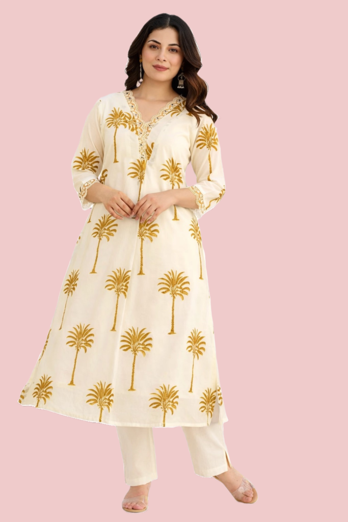 Palm Breeze Floral Cotton Kurta