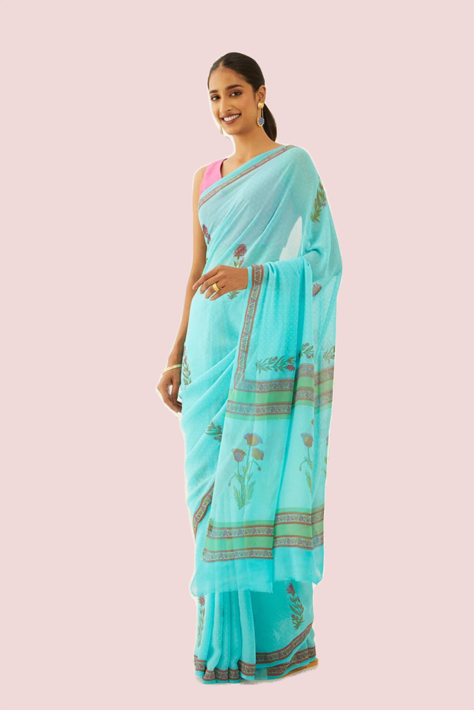 Georgette Blue Printed Saree